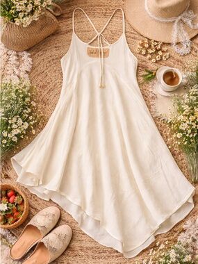 Boho Cream Layered Spaghetti-Strap Summer Dress